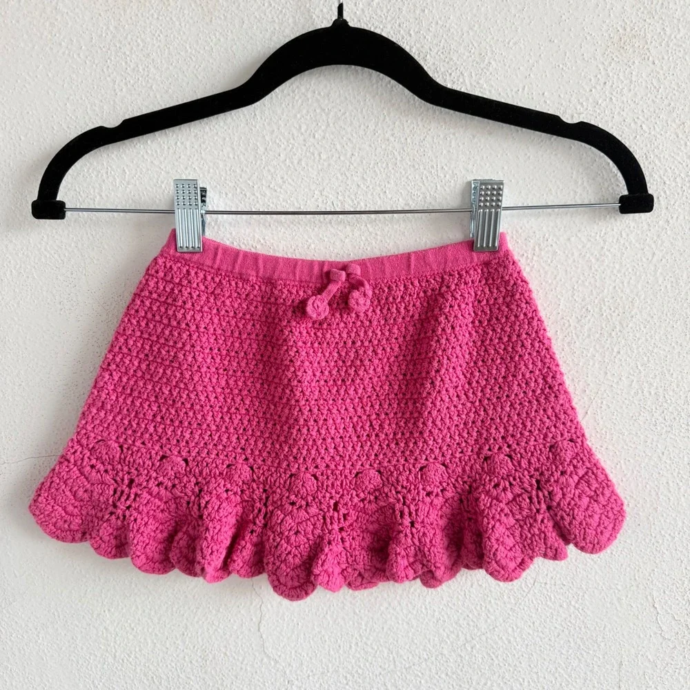 Vtg Gymboree Skirt Crochet Knit‎ Ruffle Mini Pink Toddler Girls 3T 100% Cotton